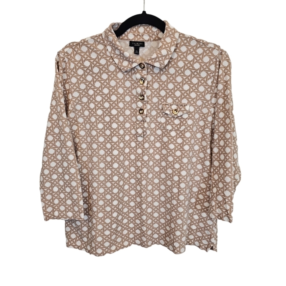 Talbots XL Cotton Modal Blend Stretchy  Geometric Pattern 3/4 Sleeve Blouse Top